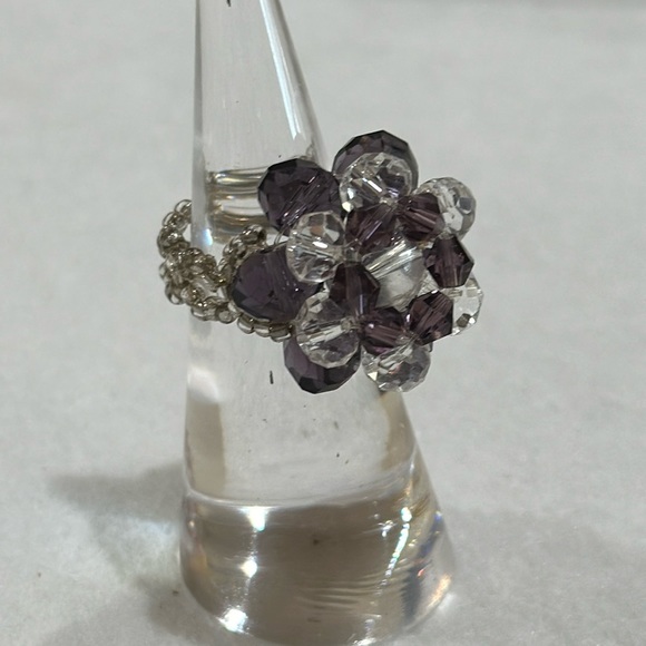 Handmade seed bead and sparkling faceted beaded ring size 8 - Picture 1 of 5
